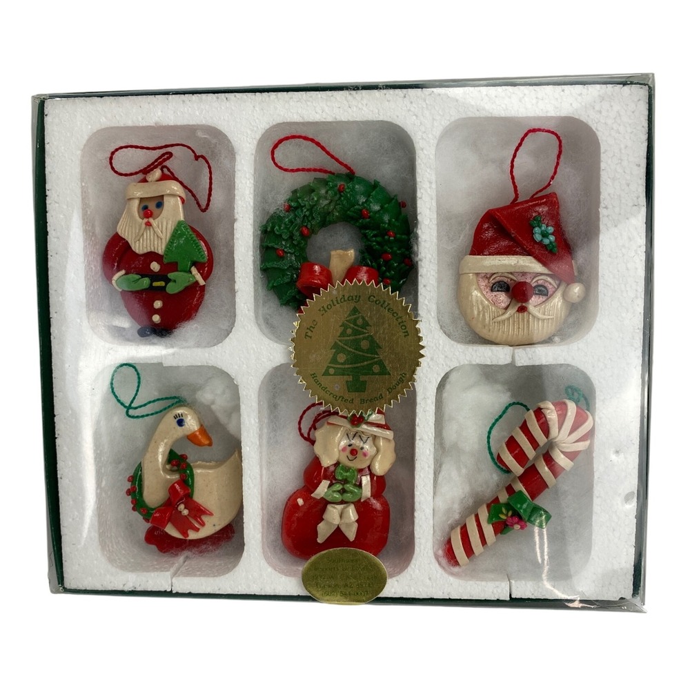 Vintage Hand Crafted Holiday Collection Christmas Ornaments Set of 6 Santa Rare